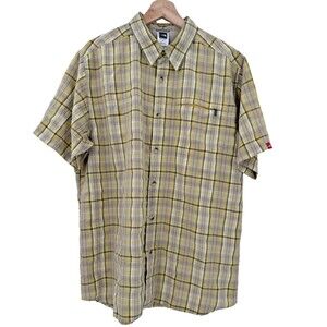 The North Face Men’s Yellow Plaid Short Sleeve Button-Up Shirt Size LARGE  EUC